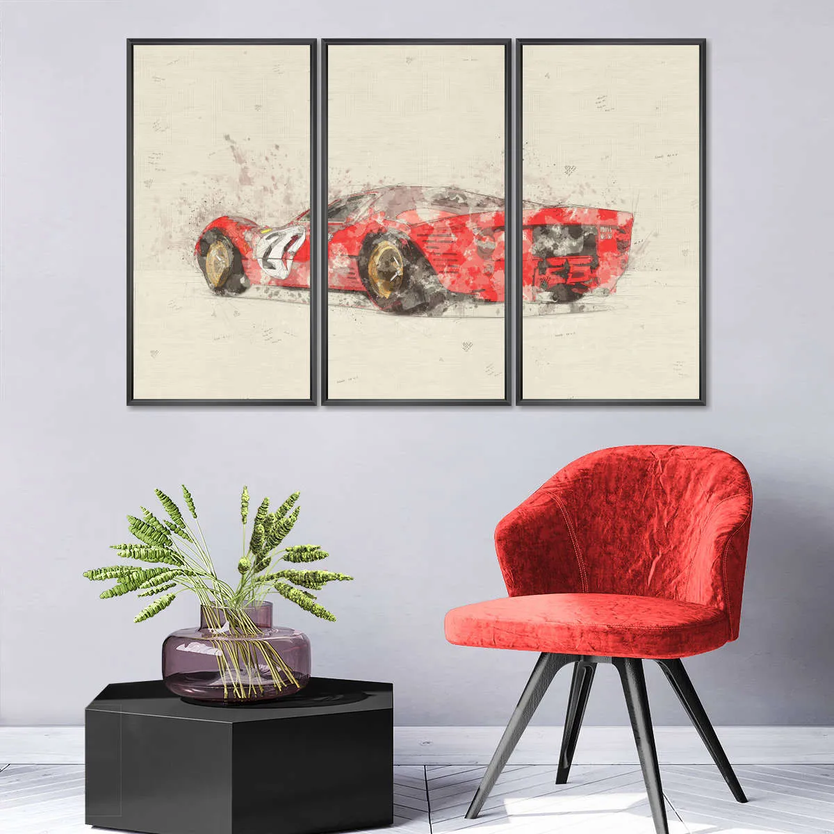 1967 Ferrari 330 P4 Car Rear View Drawing Wall Art
