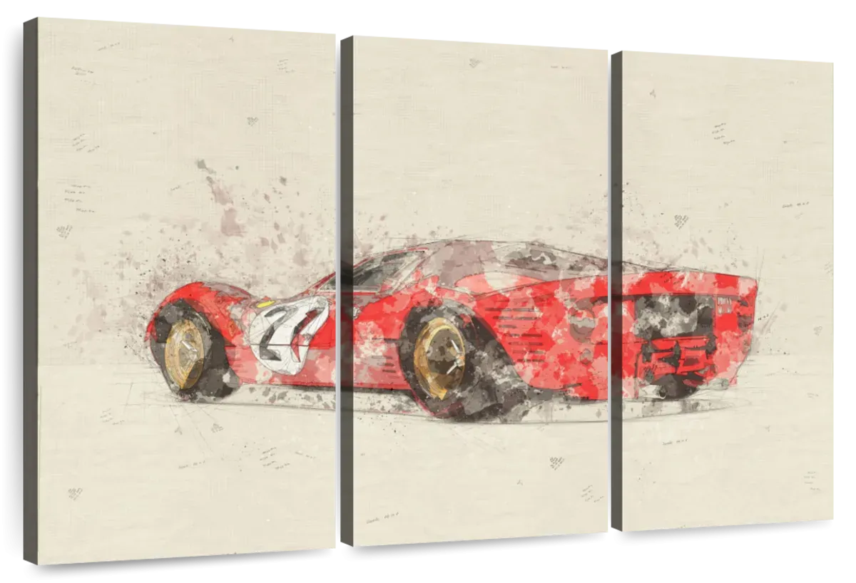 1967 Ferrari 330 P4 Car Rear View Drawing Wall Art