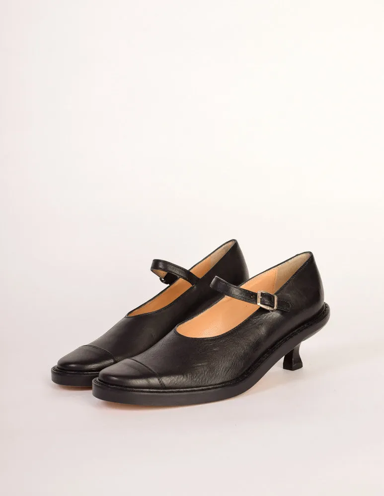 Ann Demeulemeester Vintage Black Leather Mary Jane Heels Shoes