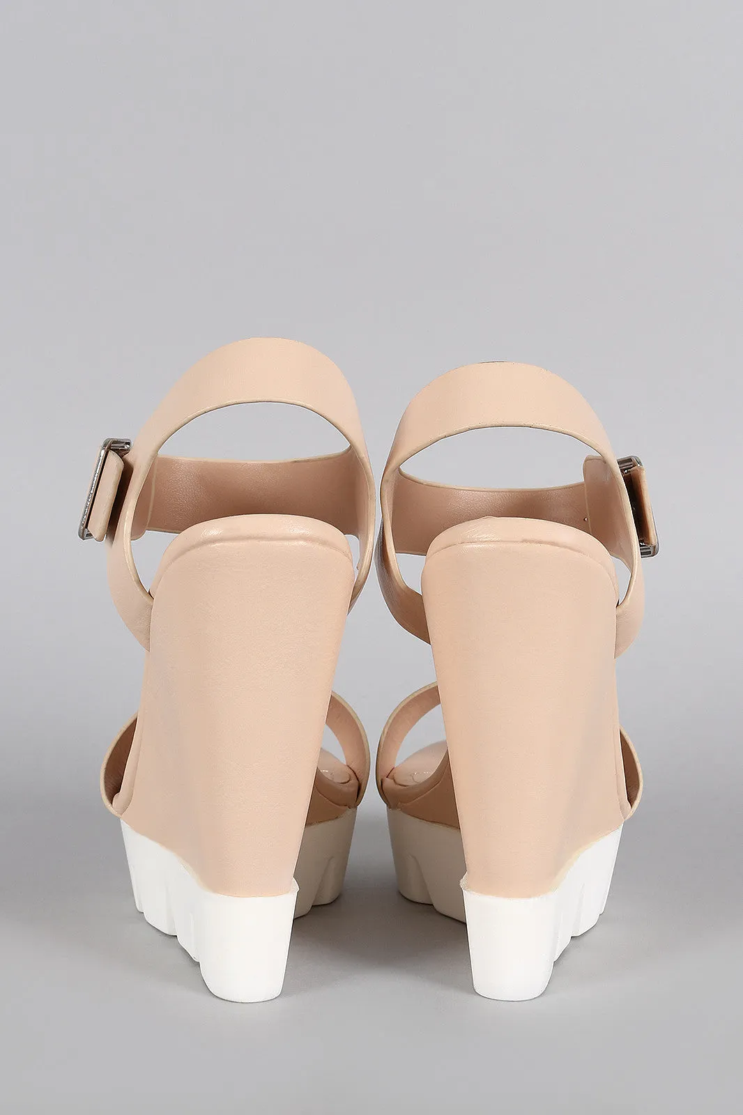 Bamboo Ankle Strap Lug Sole Platform Wedge