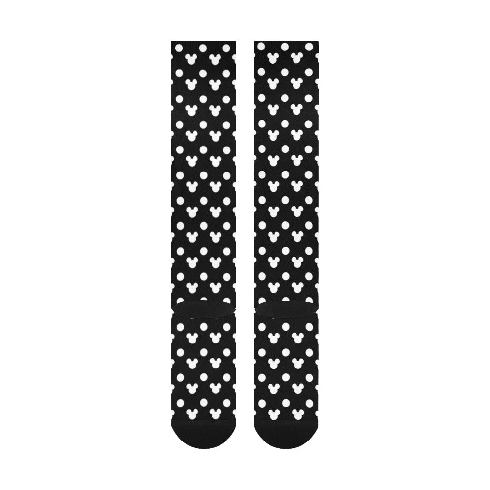 Black With White Mickey Polka Dots Over-The-Calf Socks