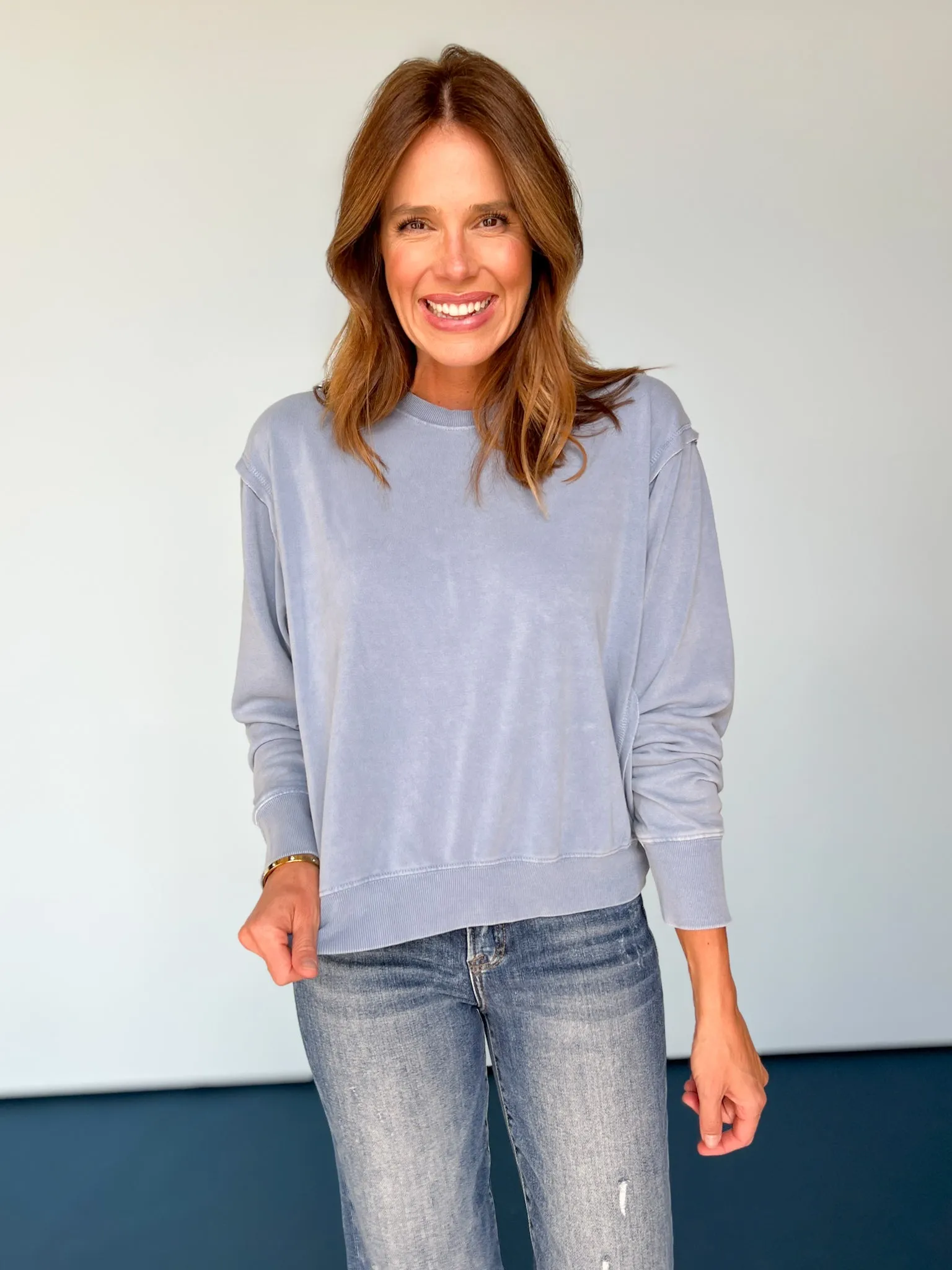 Blue Raw Edge Cut Detail Drop Shoulder Sweatshirt *FINAL SALE*