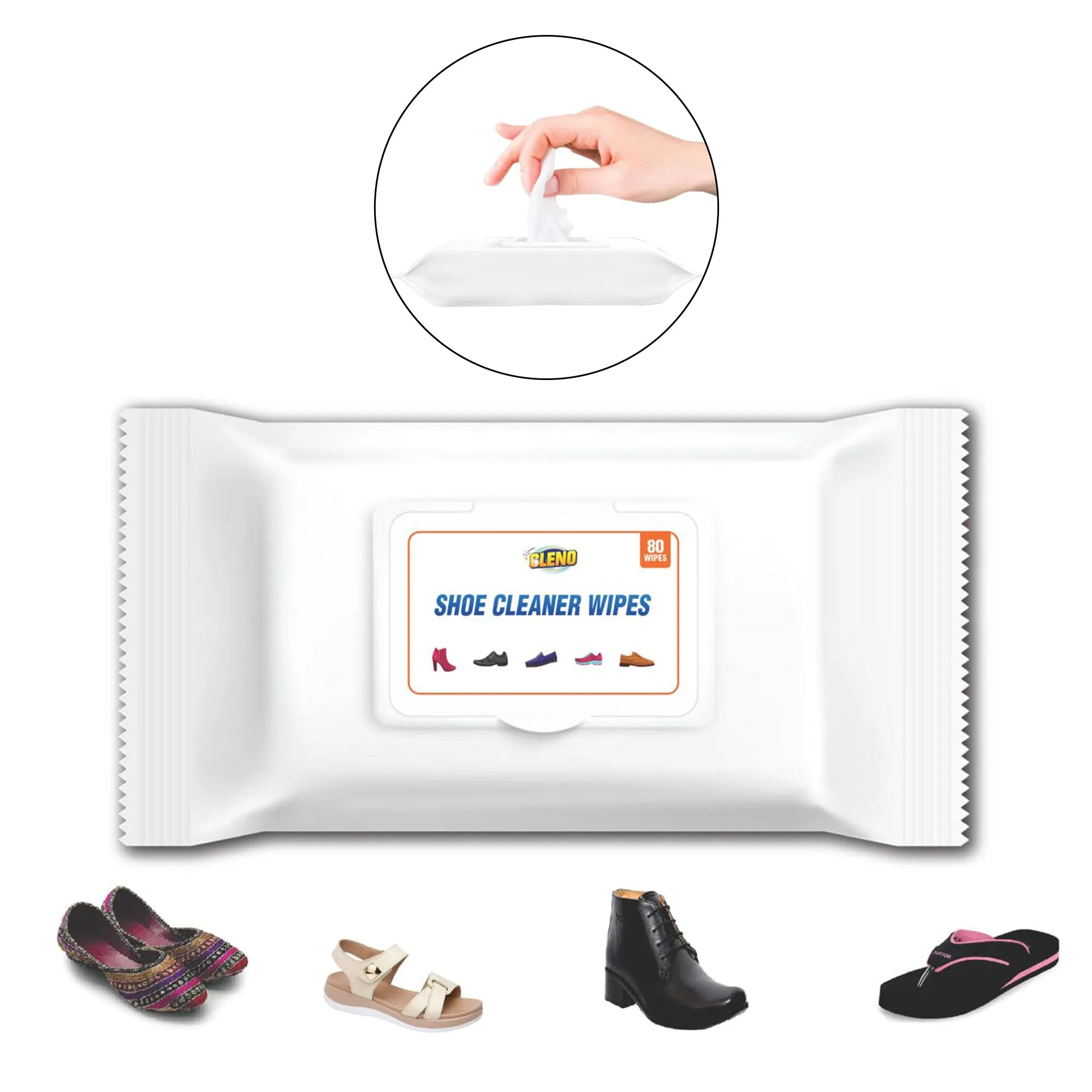 Cleno Shoe Cleaner Wet Wipes For Shoes/Loafers/Sandals/Slippers/Traditional Footwear/Athletic Shoes/Sneakers/White Shoes/Golf-Tennis Shoes/Scrub Off Dirt/Mud - 80 Wipes (Ready to Use)