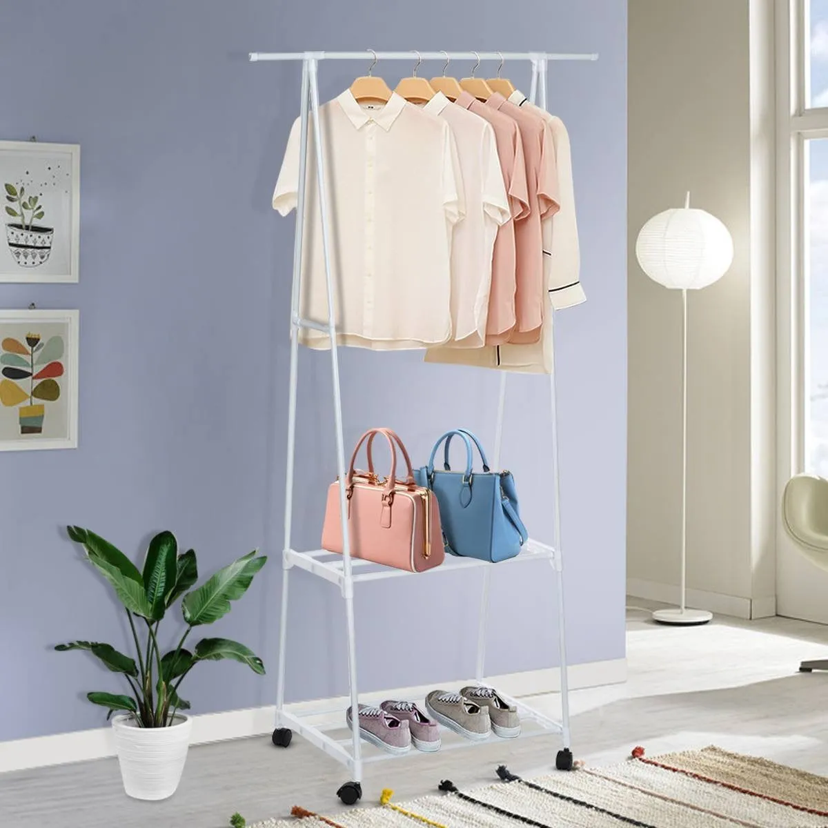 Clothing Rack, Movable Garment Rack with Wheels, Clothes Rack, , Garment Display, Furniture, Garment Rack Shop Display, Shirt Stand Drying