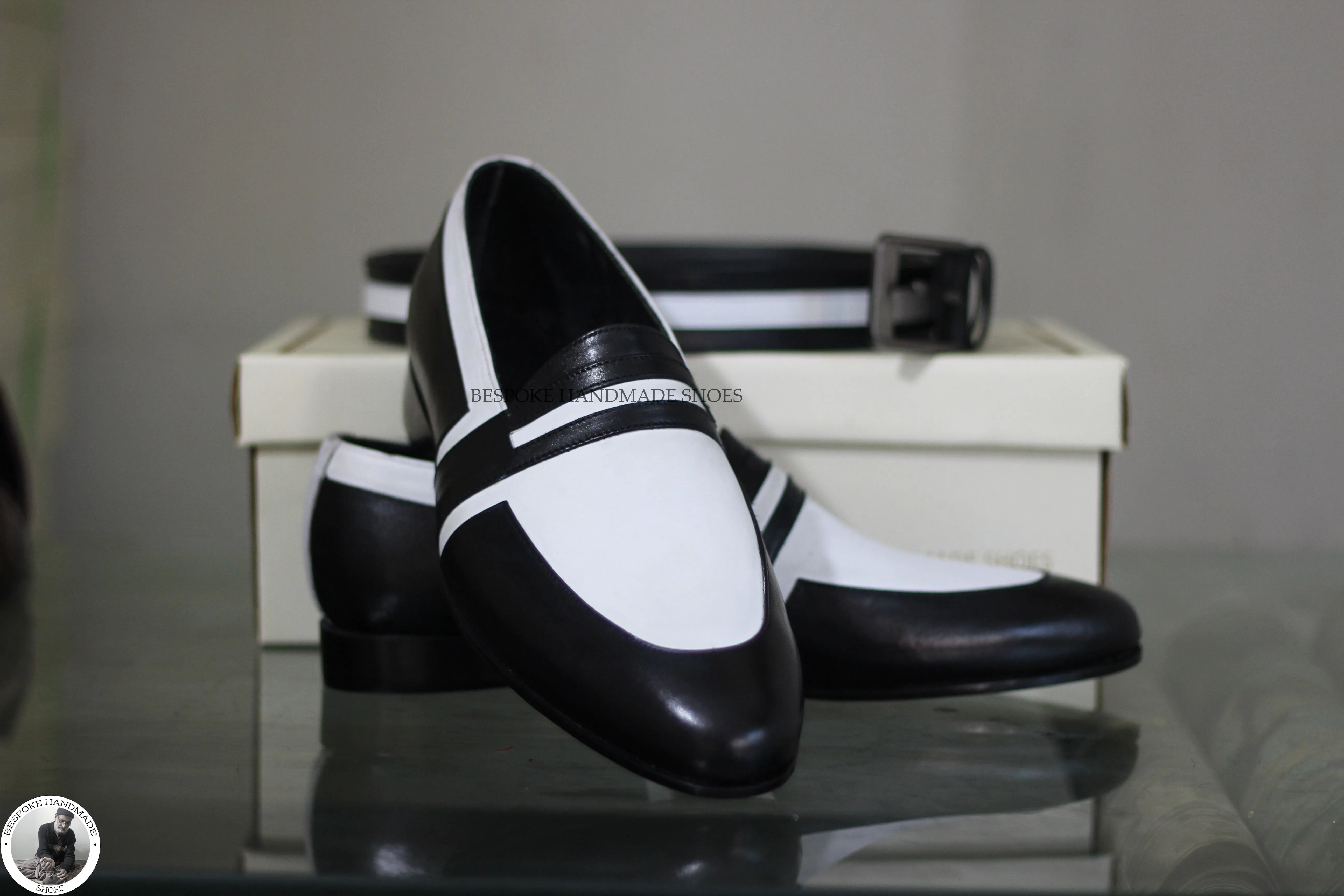 Copy of Handmade Men's White And Black Leather Slip On Moccasin Fashion Shoes For Men's