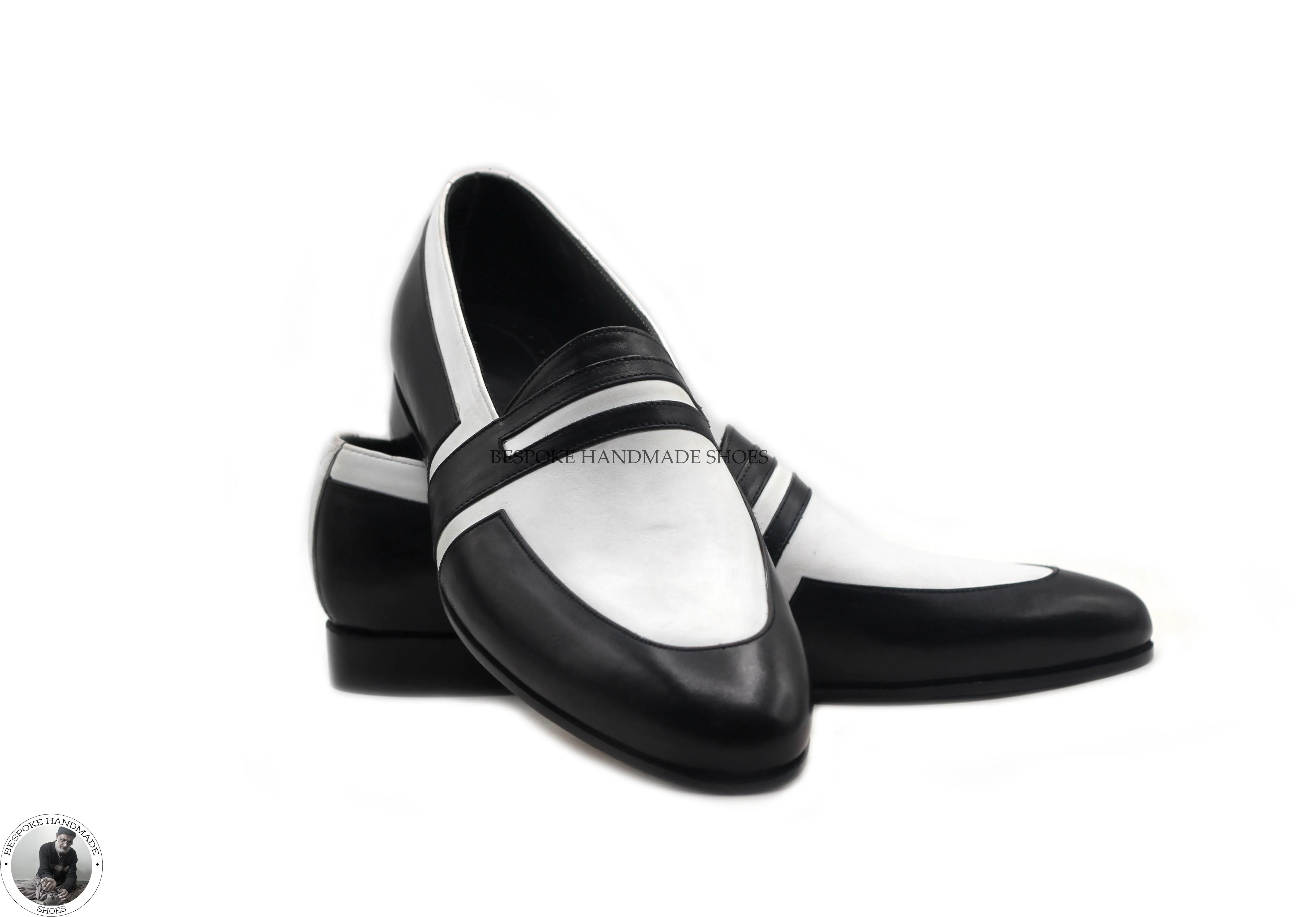 Copy of Handmade Men's White And Black Leather Slip On Moccasin Fashion Shoes For Men's