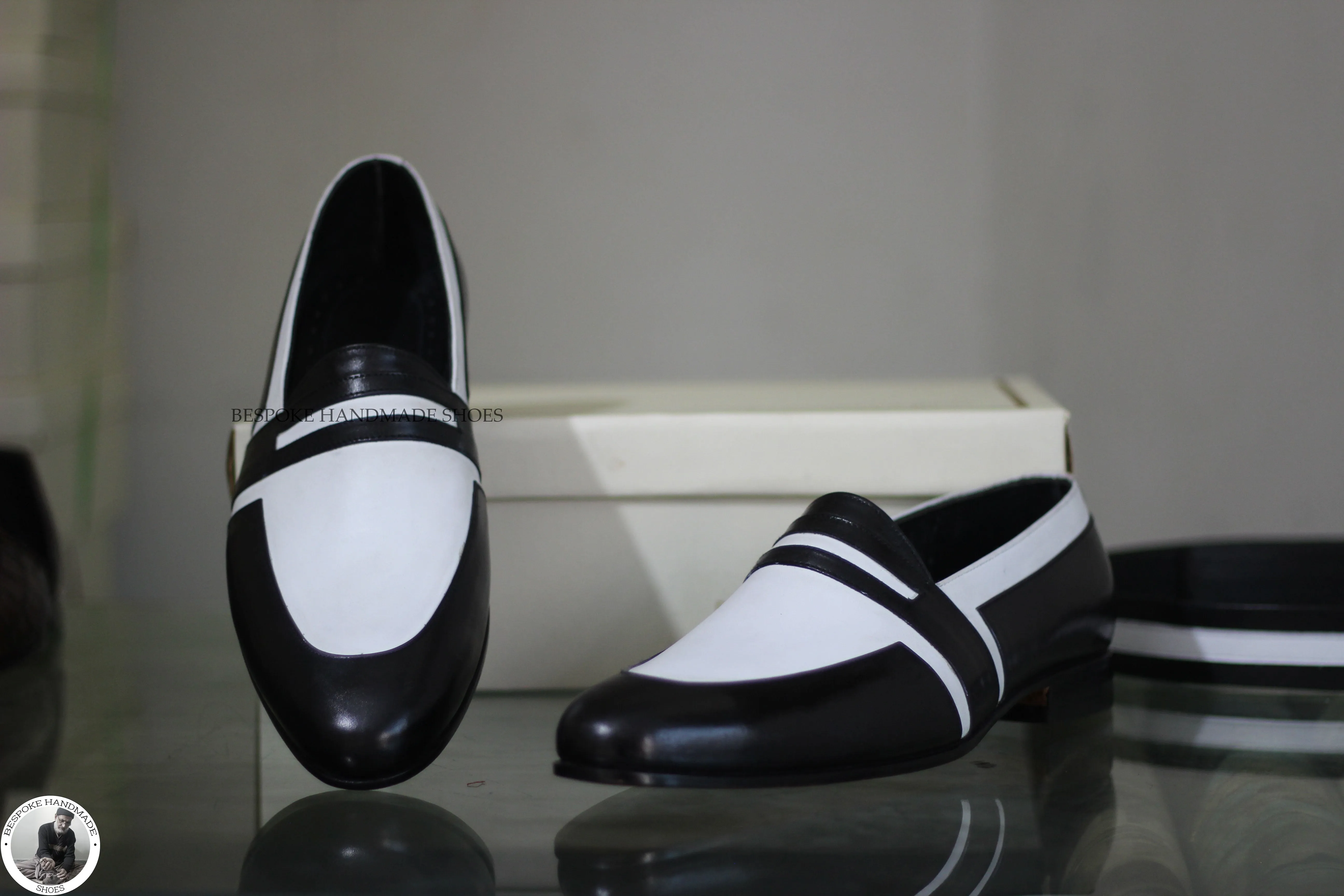 Copy of Handmade Men's White And Black Leather Slip On Moccasin Fashion Shoes For Men's