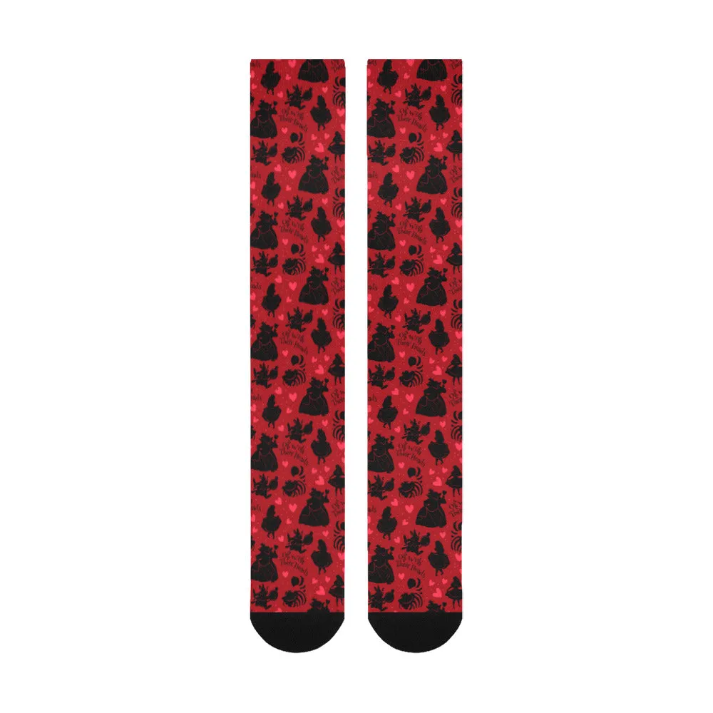 Disney Alice In Wonderland Queen Of Hearts Off With Their Heads Over-The-Calf Socks