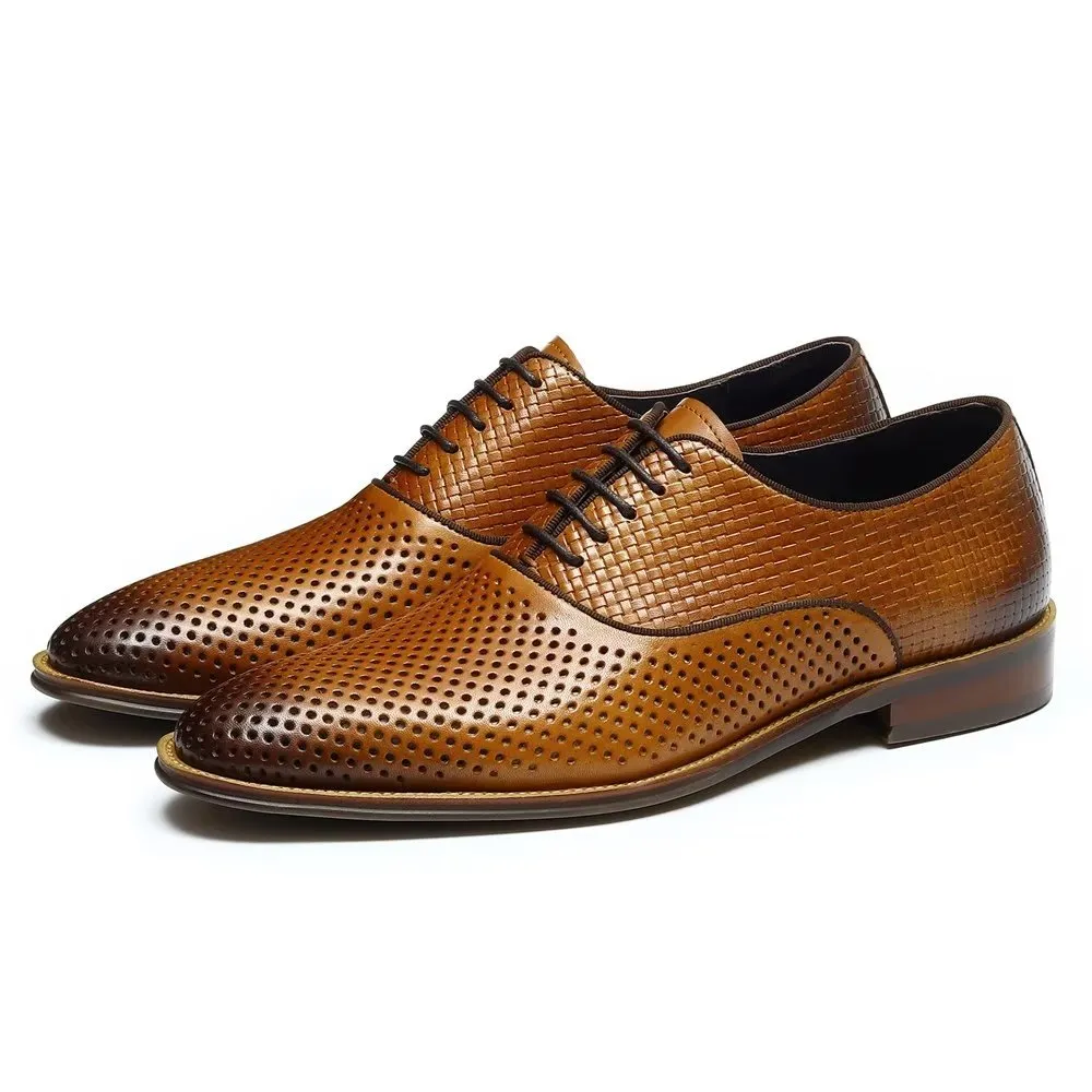 Embossed Elegance Exotic Round Toe Oxford Dress Shoes