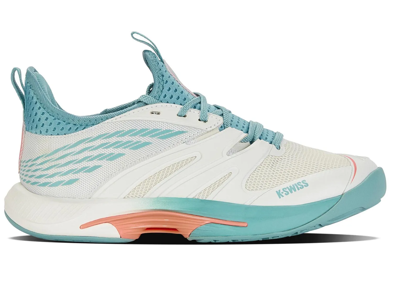 K-Swiss Women's SpeedTrac Tennis Shoes in Blanc De Blanc/Nile Blue/Desert Flower