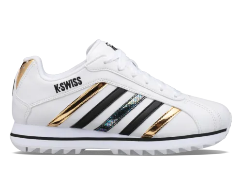 K-Swiss Women's Verstad 2000 S White Black Gold Metallic Snake Shoes