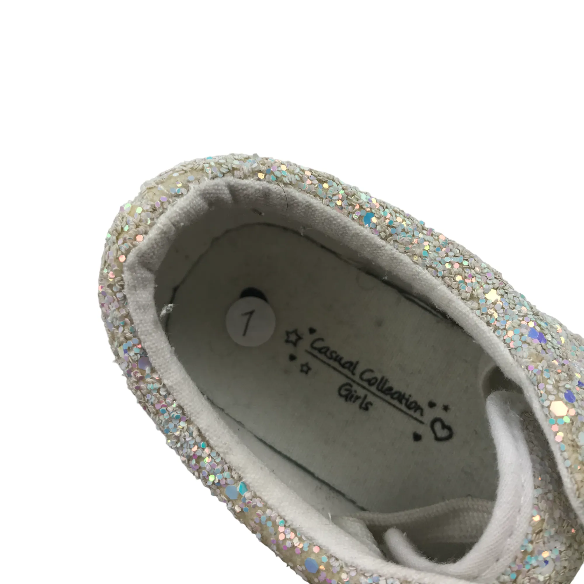 Matalan Trainers Size 1 White Glittery Laced
