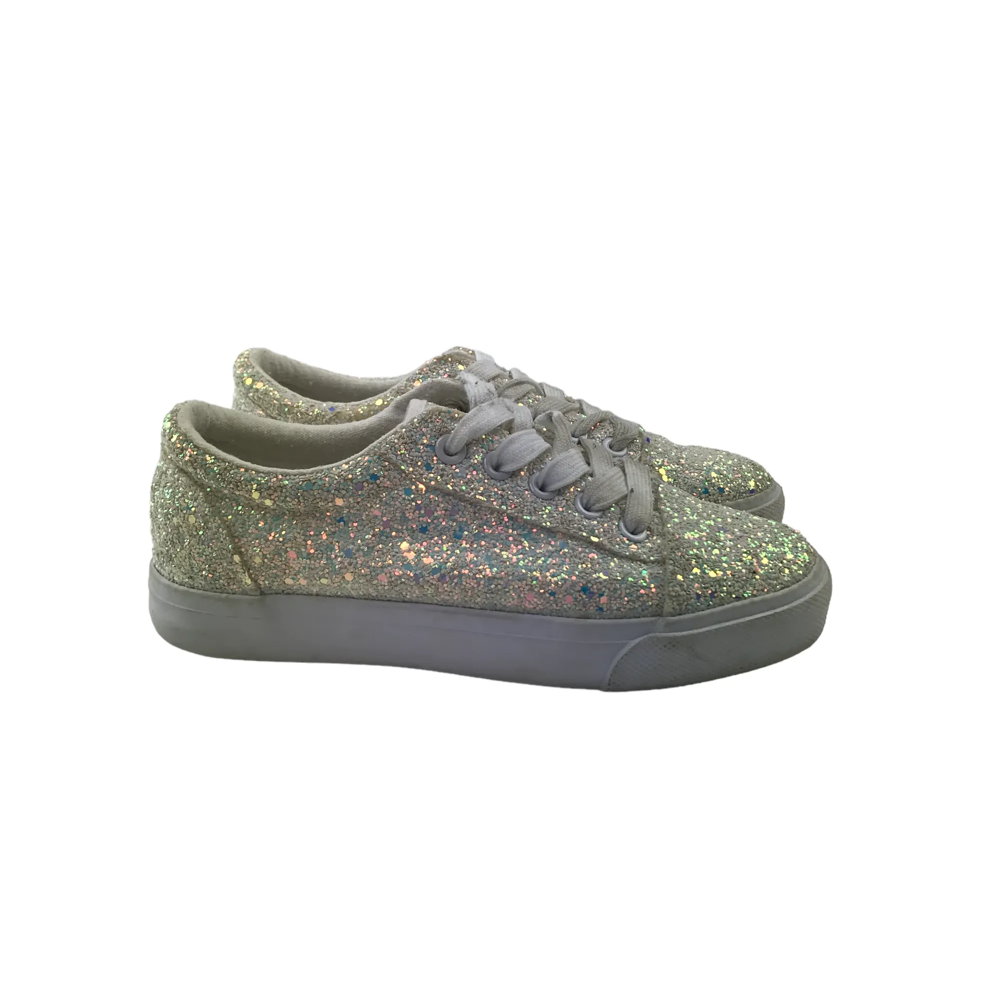 Matalan Trainers Size 1 White Glittery Laced