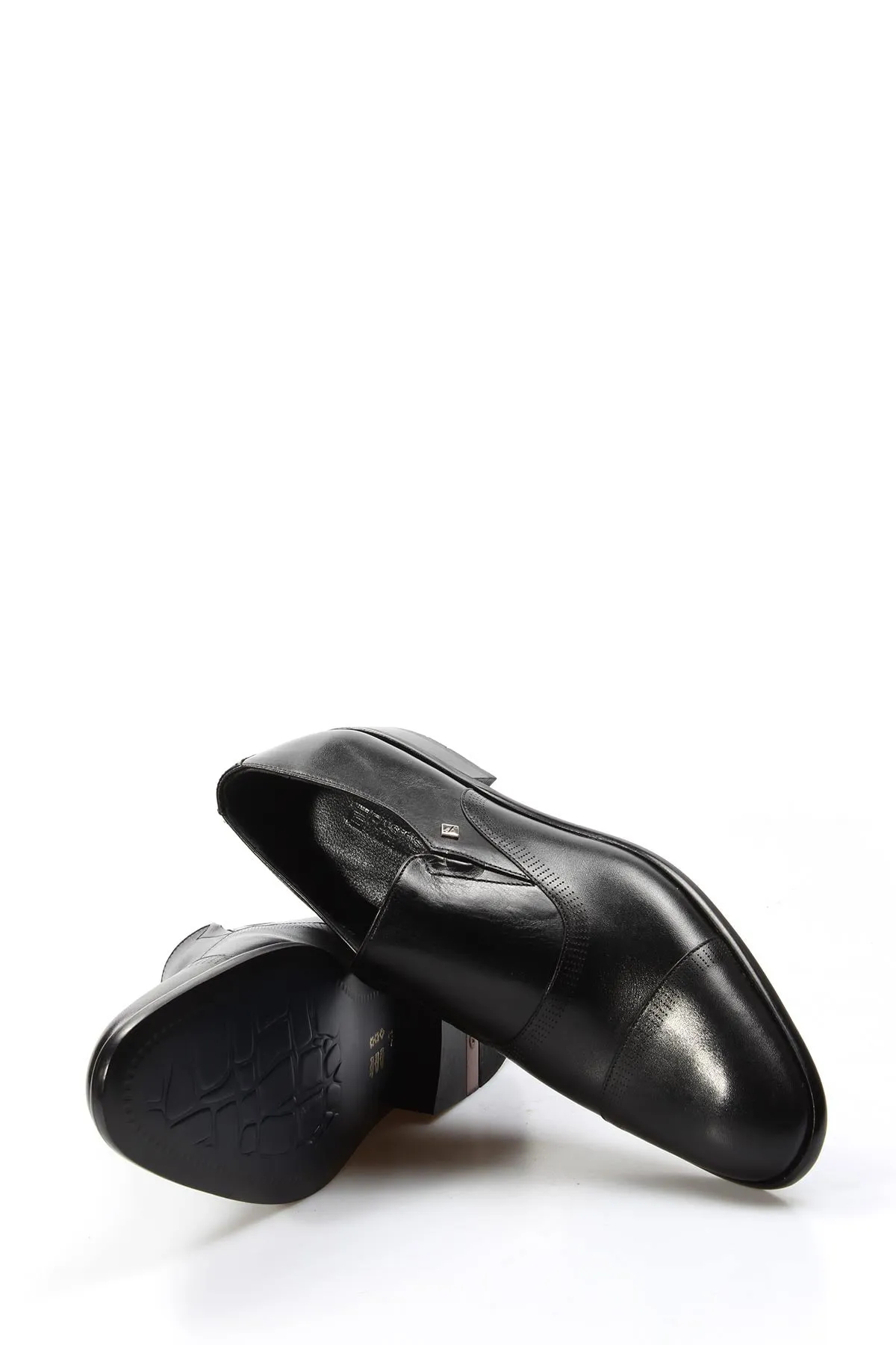 Men's Elegant Black Leather Slip-On Loafers with Cap Toe Design - Wessi