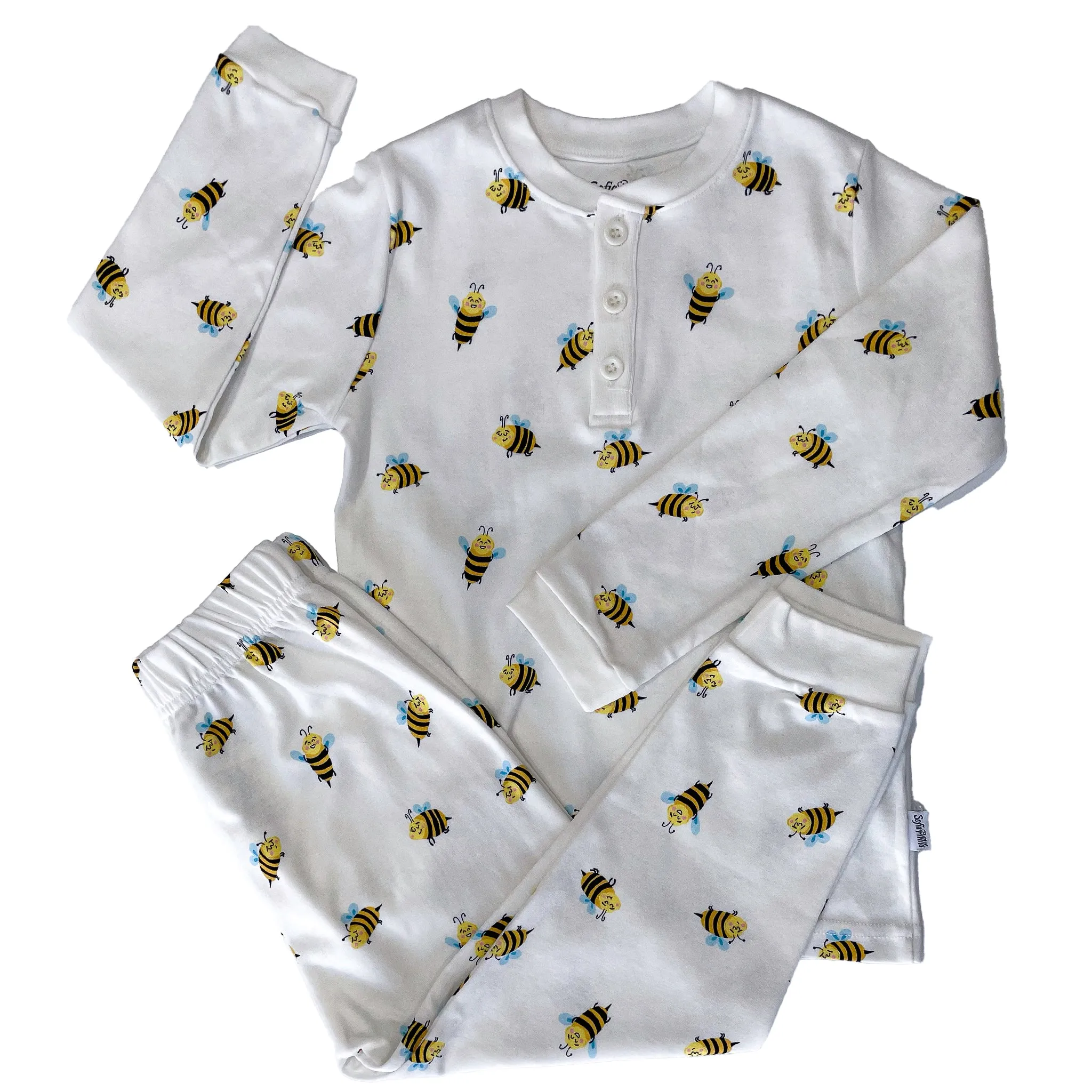 Organic Cotton Two Piece Pajama Set with Bee Print For Kids