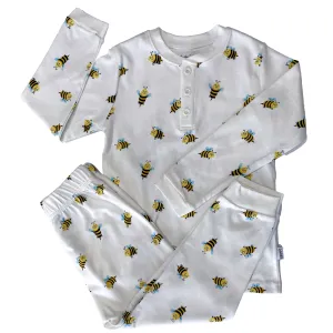 Organic Cotton Two Piece Pajama Set with Bee Print For Kids