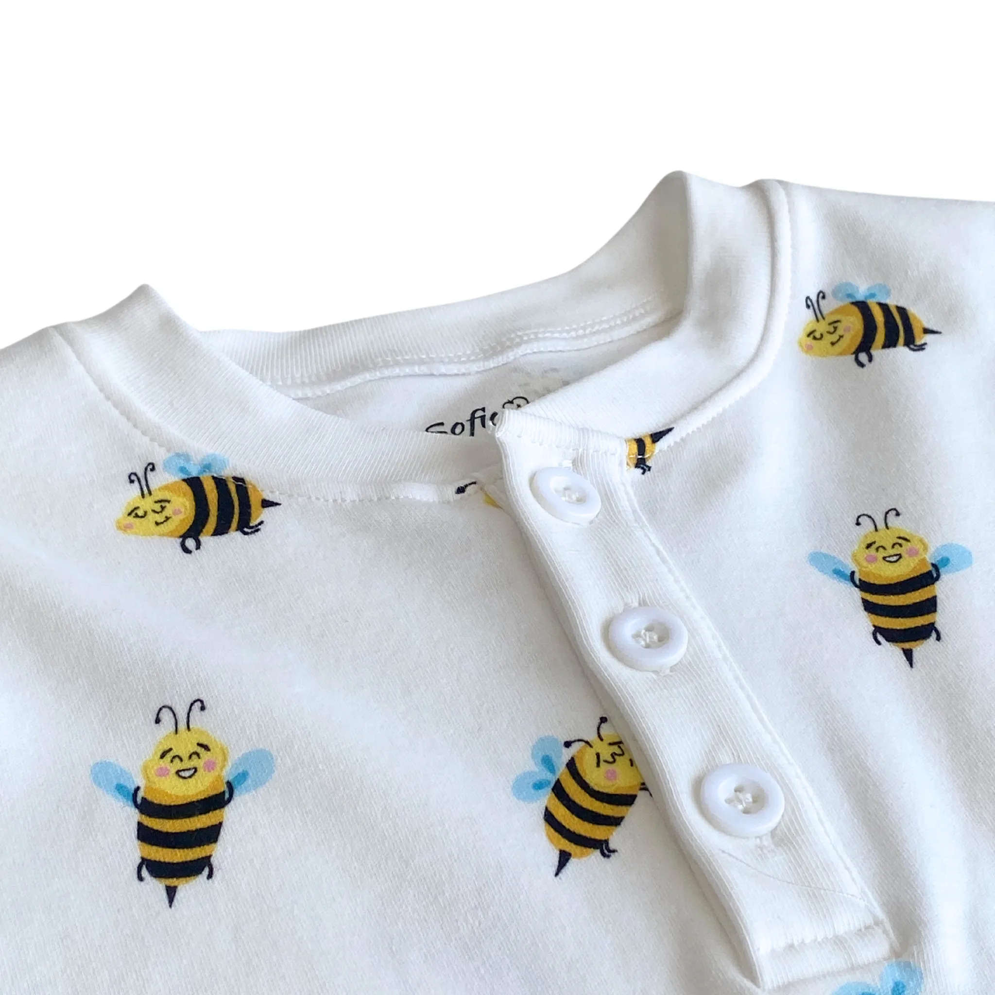 Organic Cotton Two Piece Pajama Set with Bee Print For Kids