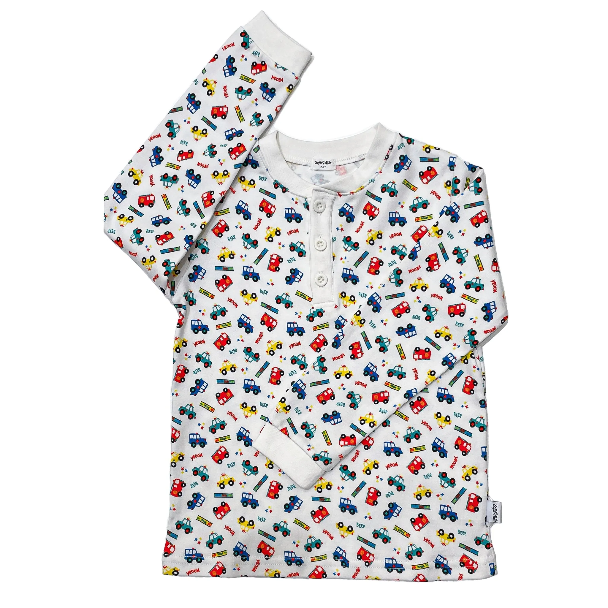 Organic Cotton Two Piece Pajama Set with Cars For Kids
