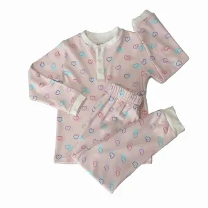 Organic Cotton Two Piece Pajama Set with Hearts For Kids
