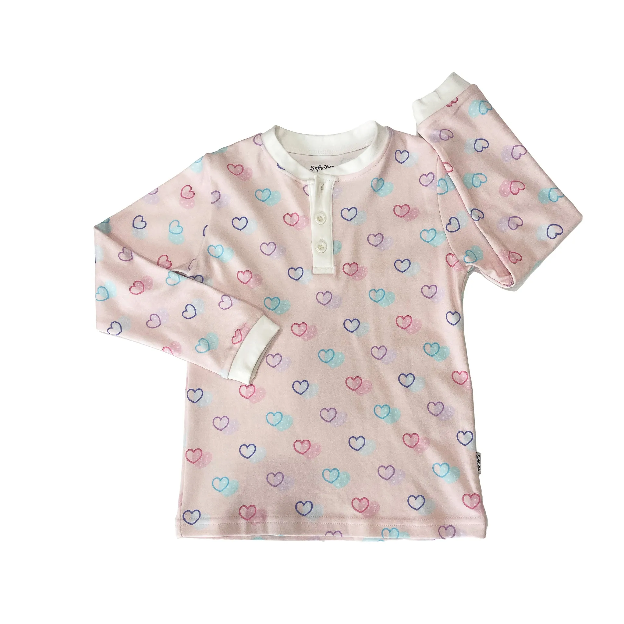 Organic Cotton Two Piece Pajama Set with Hearts For Kids