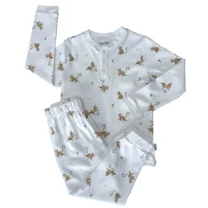 Organic Cotton Two Piece Pajama Set with Monkey Print For Kids
