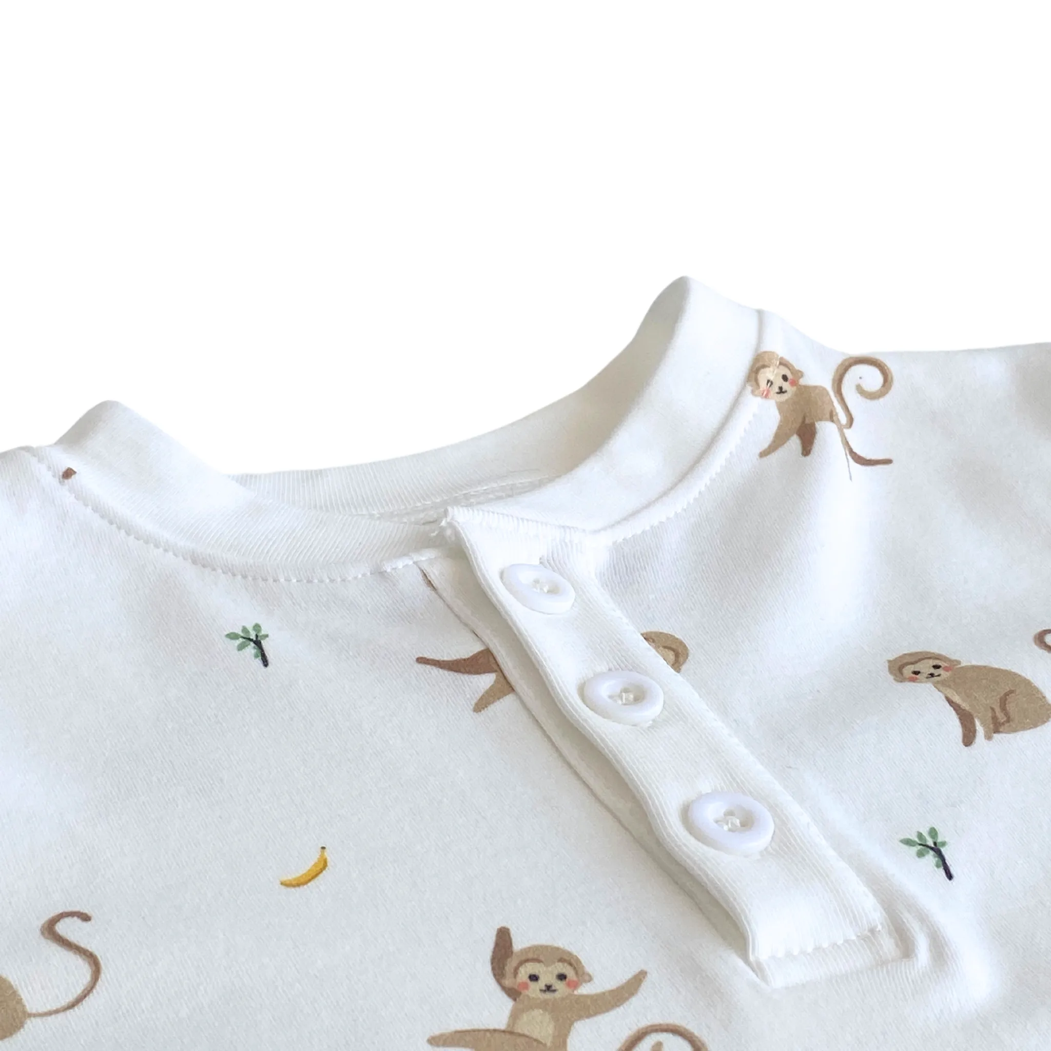 Organic Cotton Two Piece Pajama Set with Monkey Print For Kids