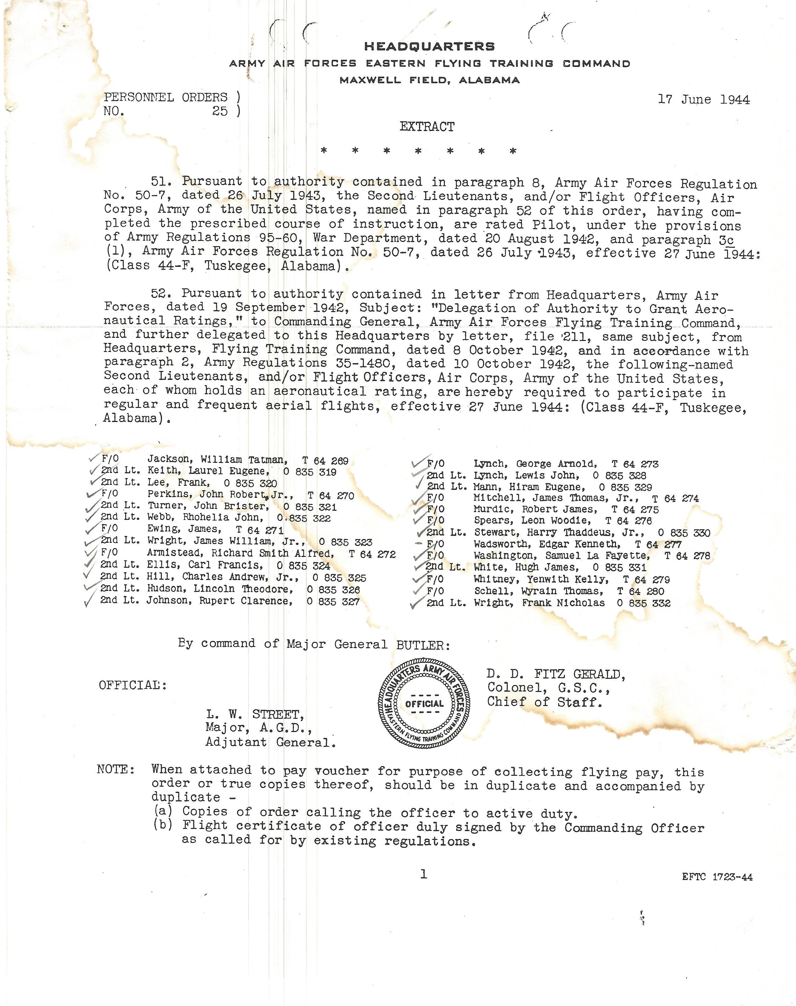 Original U.S. WWII Tuskegee Airmen Pilot Lt. Colonel Hiram Mann Named Grouping - 332nd Fighter Group