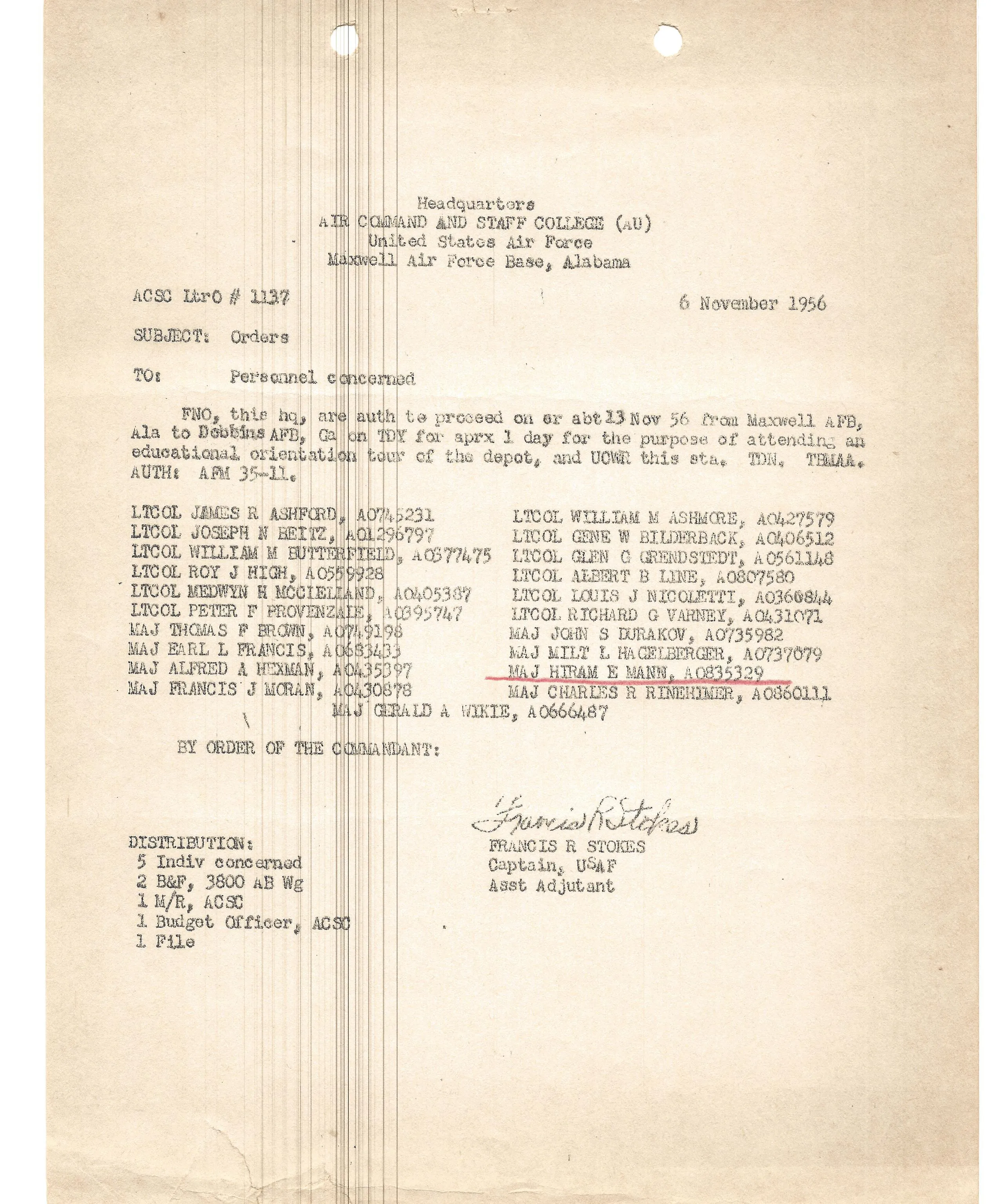 Original U.S. WWII Tuskegee Airmen Pilot Lt. Colonel Hiram Mann Named Grouping - 332nd Fighter Group