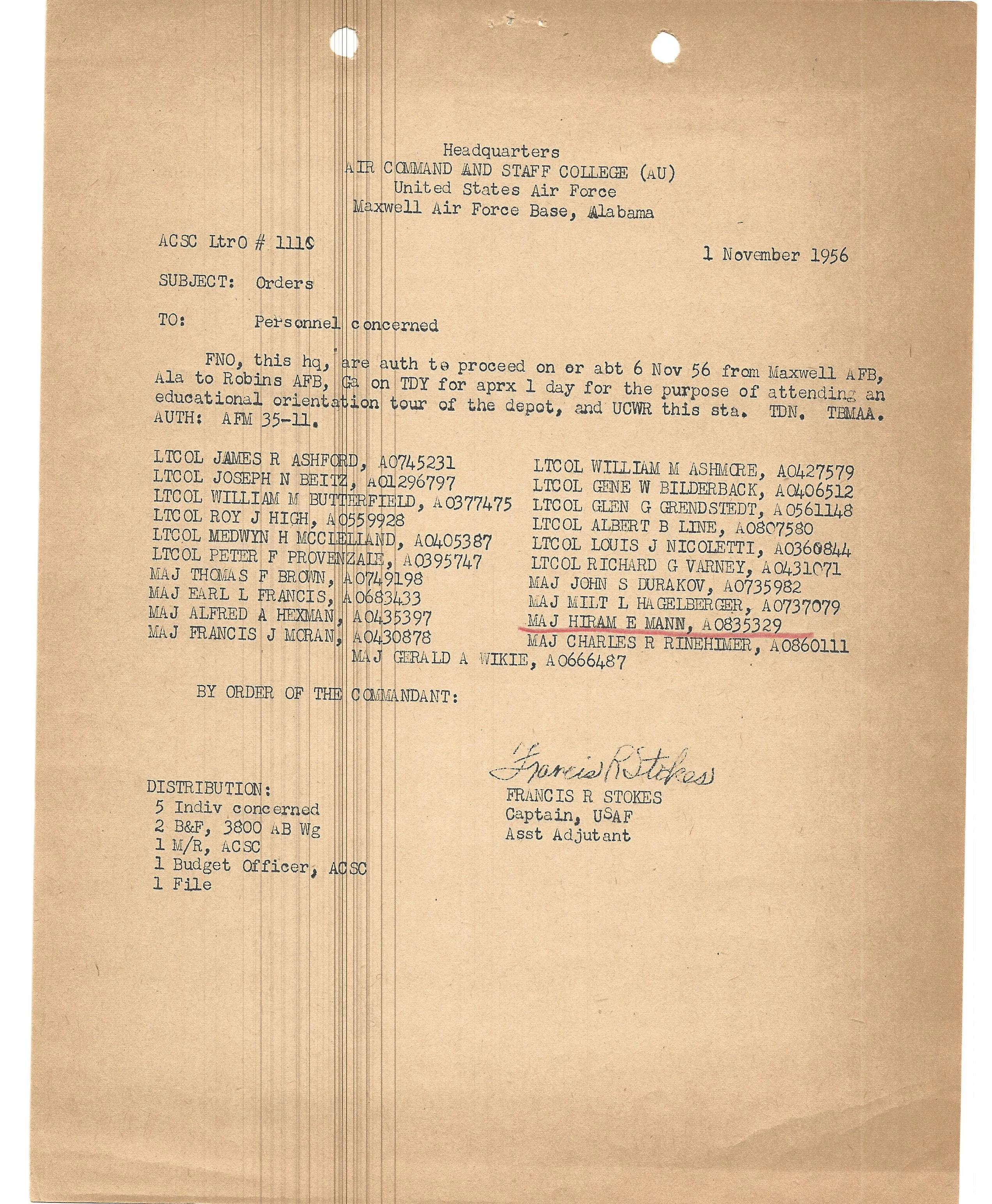 Original U.S. WWII Tuskegee Airmen Pilot Lt. Colonel Hiram Mann Named Grouping - 332nd Fighter Group