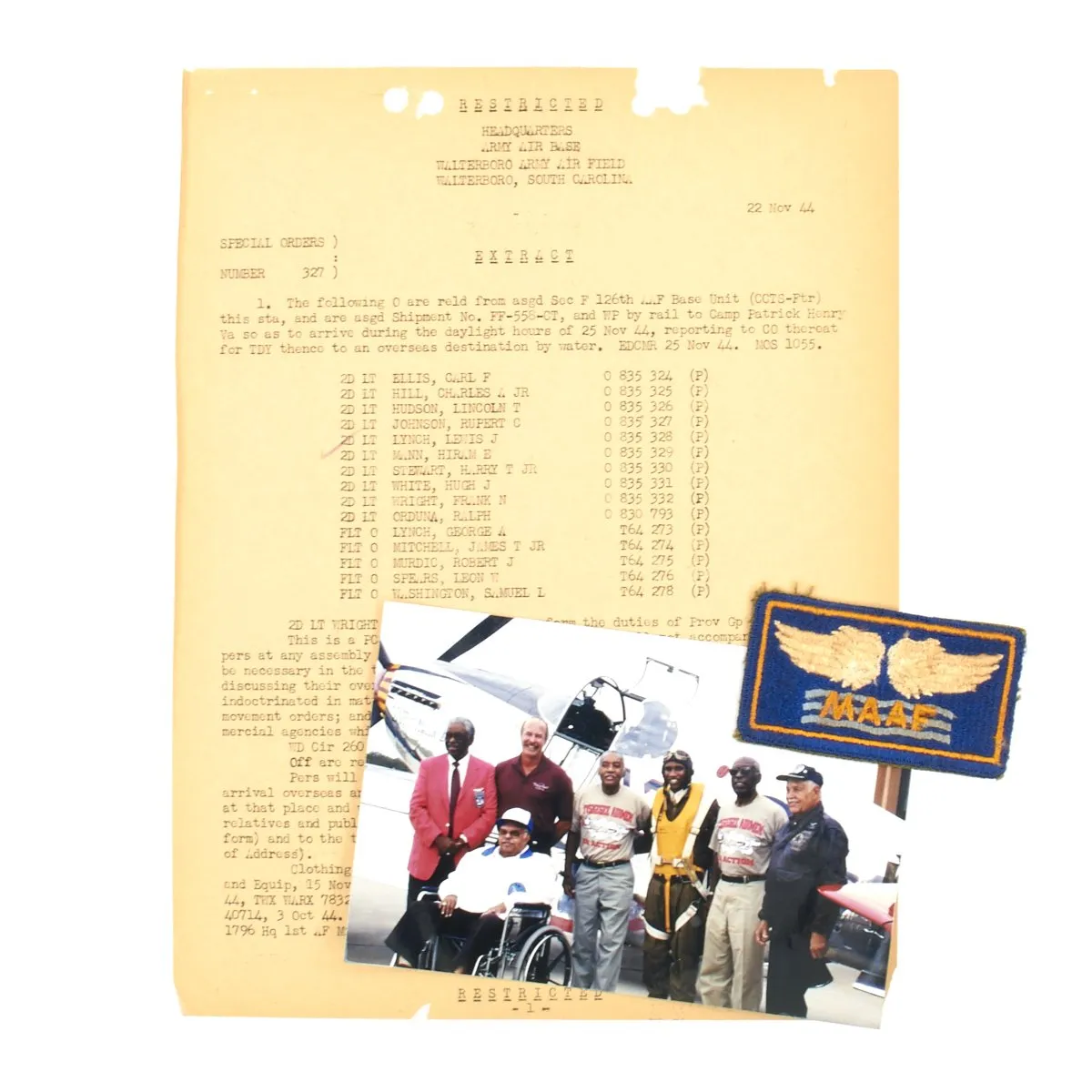 Original U.S. WWII Tuskegee Airmen Pilot Lt. Colonel Hiram Mann Named Grouping - 332nd Fighter Group