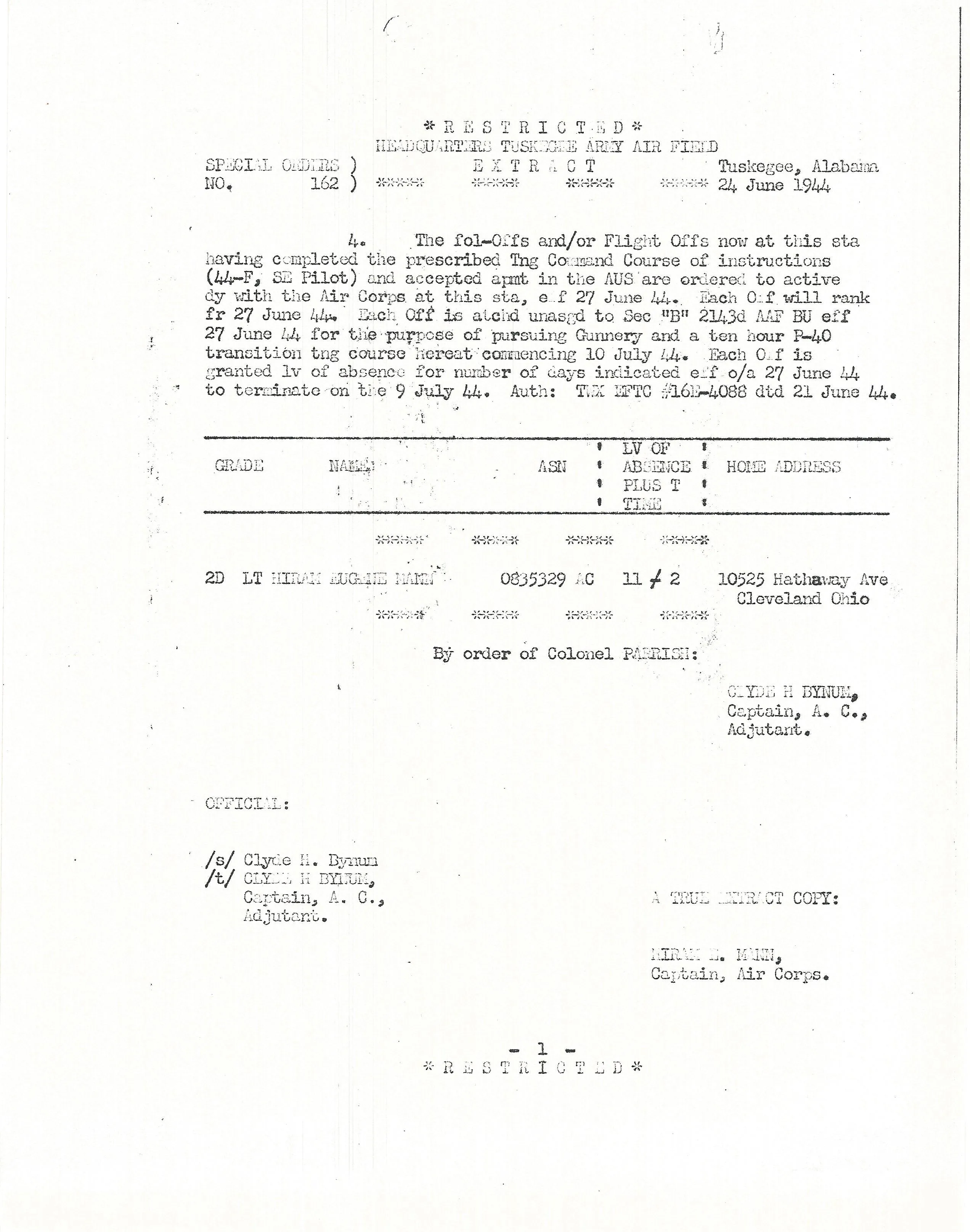 Original U.S. WWII Tuskegee Airmen Pilot Lt. Colonel Hiram Mann Named Grouping - 332nd Fighter Group