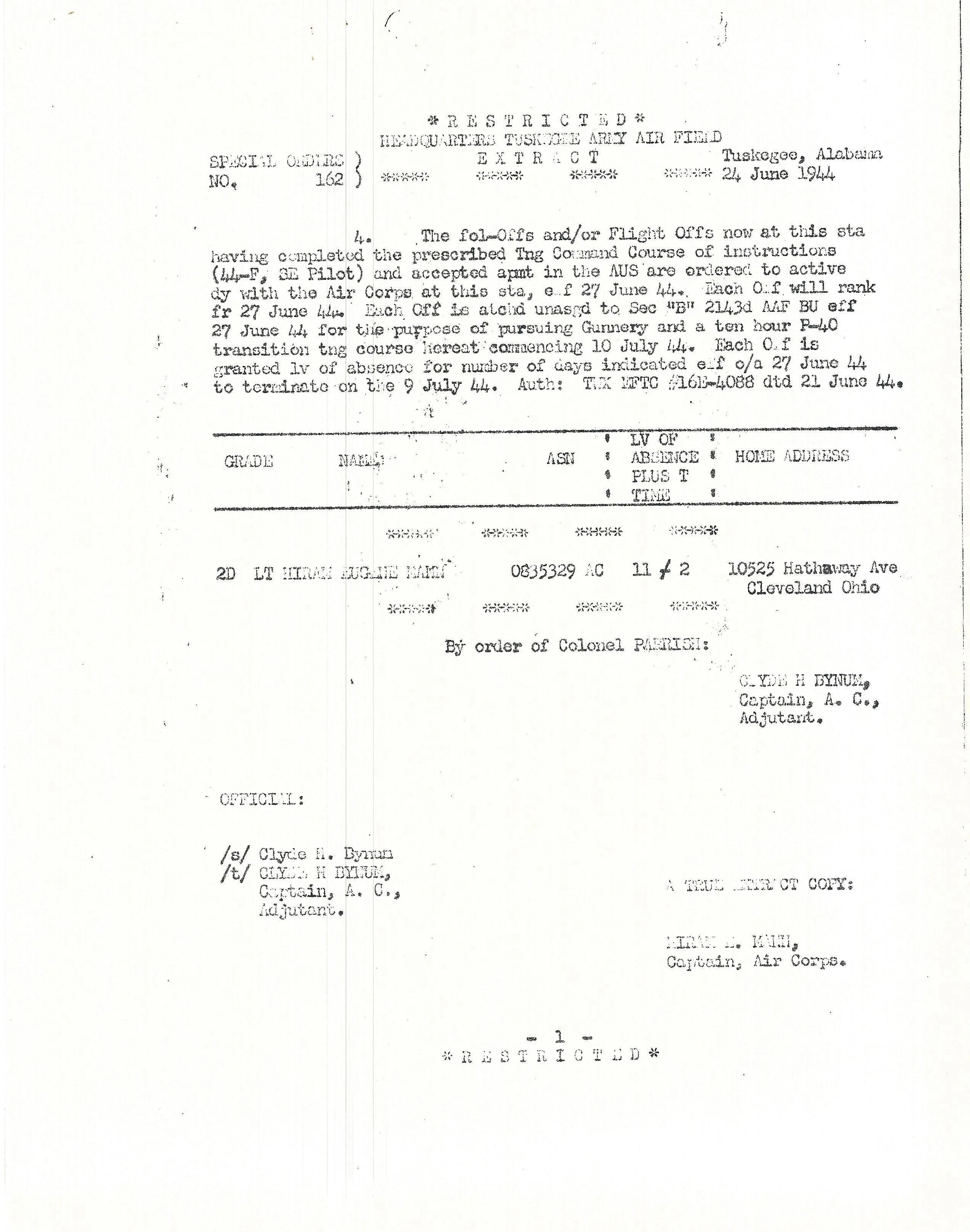 Original U.S. WWII Tuskegee Airmen Pilot Lt. Colonel Hiram Mann Named Grouping - 332nd Fighter Group