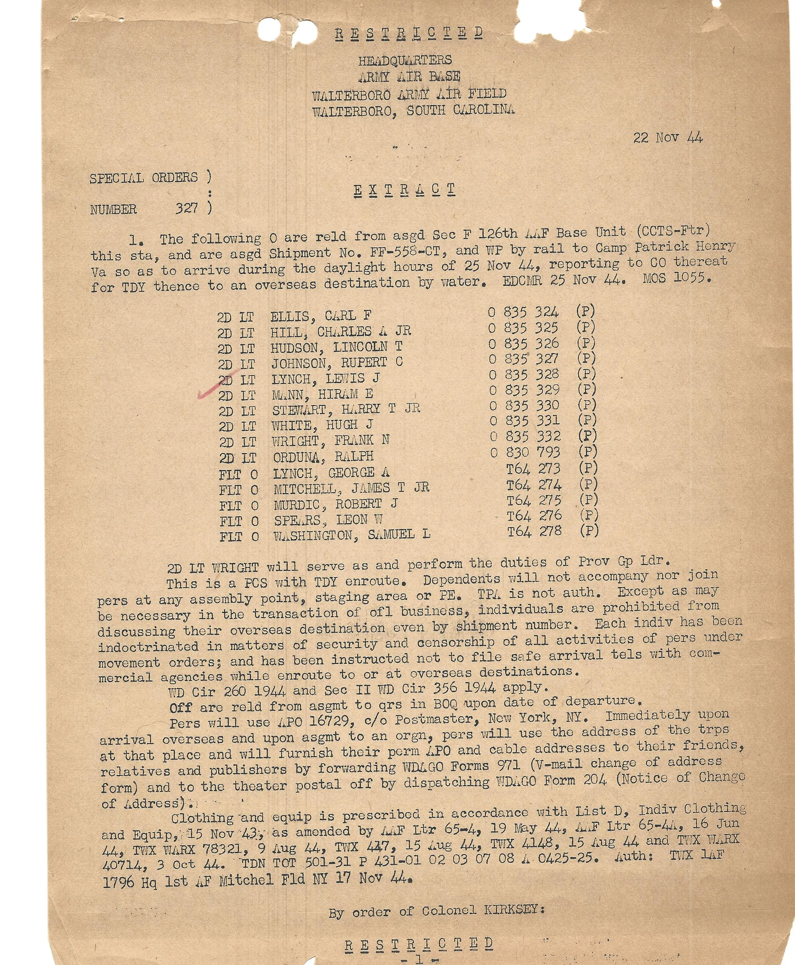 Original U.S. WWII Tuskegee Airmen Pilot Lt. Colonel Hiram Mann Named Grouping - 332nd Fighter Group