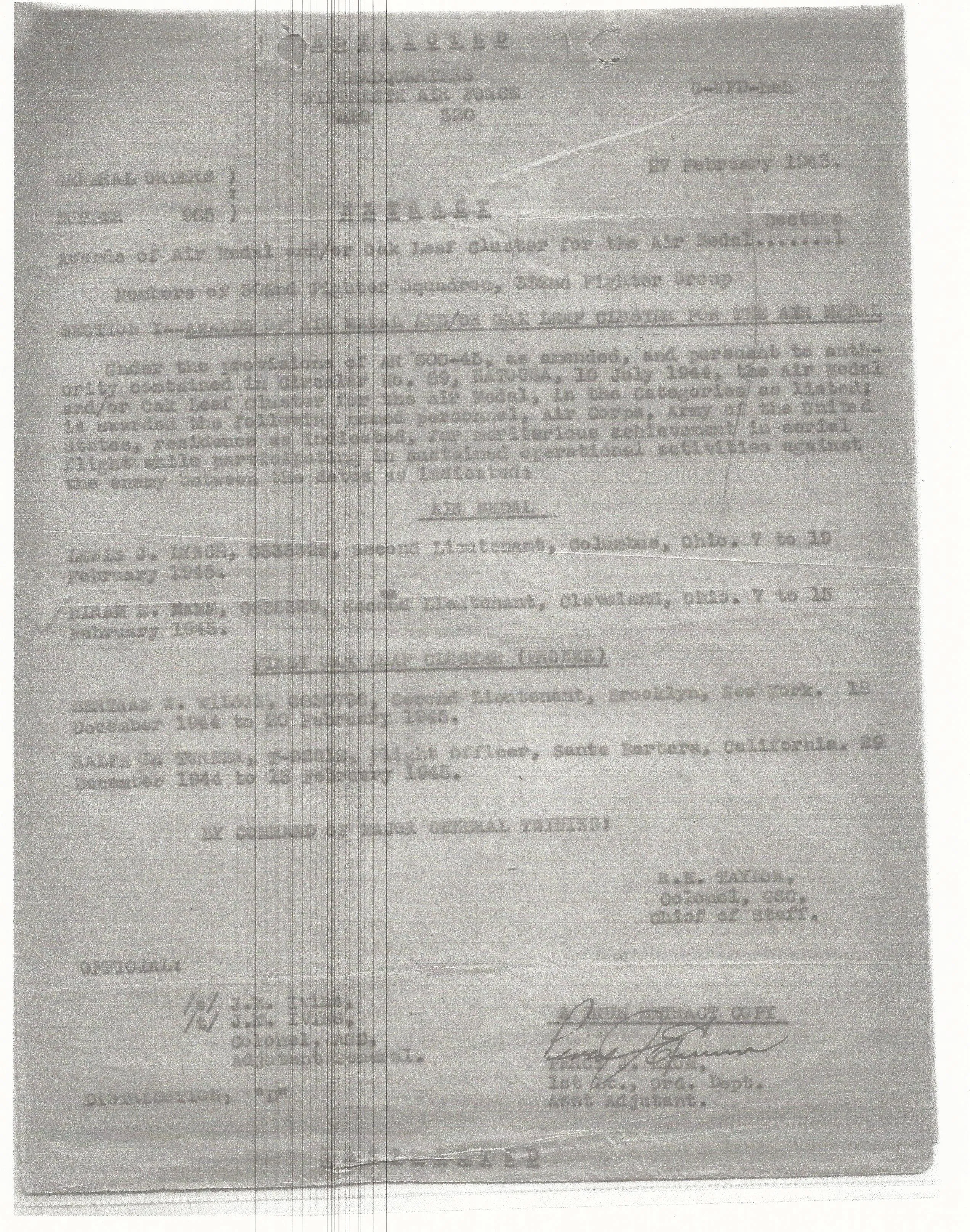 Original U.S. WWII Tuskegee Airmen Pilot Lt. Colonel Hiram Mann Named Grouping - 332nd Fighter Group