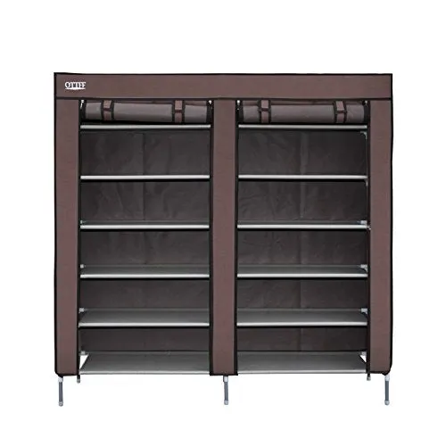 OTTFF 2 Door Dustproof Portable Clothes Shoe Rack Organizer With Cover, 6 Tier Shoe Tower Rack Cabinet Organizer