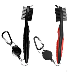 Pack of 2 Golf Brush Club Groove Cleaner with 2 Ft Retractable Zip-line and Aluminum Carabiner Cleaning Tools Lightweight and Stylish (Black Red)