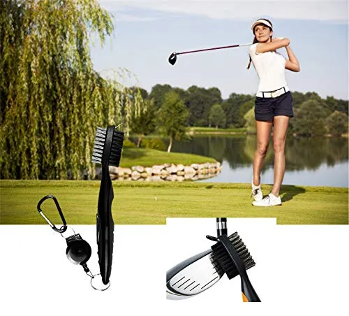 Pack of 2 Golf Brush Club Groove Cleaner with 2 Ft Retractable Zip-line and Aluminum Carabiner Cleaning Tools Lightweight and Stylish (Black Red)