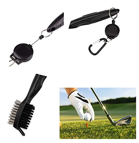Pack of 2 Golf Brush Club Groove Cleaner with 2 Ft Retractable Zip-line and Aluminum Carabiner Cleaning Tools Lightweight and Stylish (Black Red)