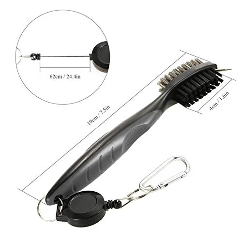 Pack of 2 Golf Brush Club Groove Cleaner with 2 Ft Retractable Zip-line and Aluminum Carabiner Cleaning Tools Lightweight and Stylish (Black Red)