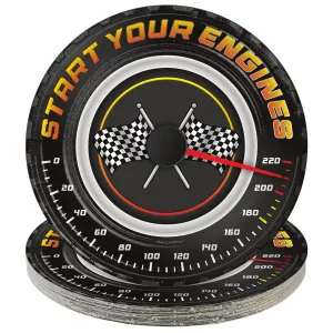 Race Party Supplies - Start Your Engines Round Paper Dessert Plates for 16 Guests