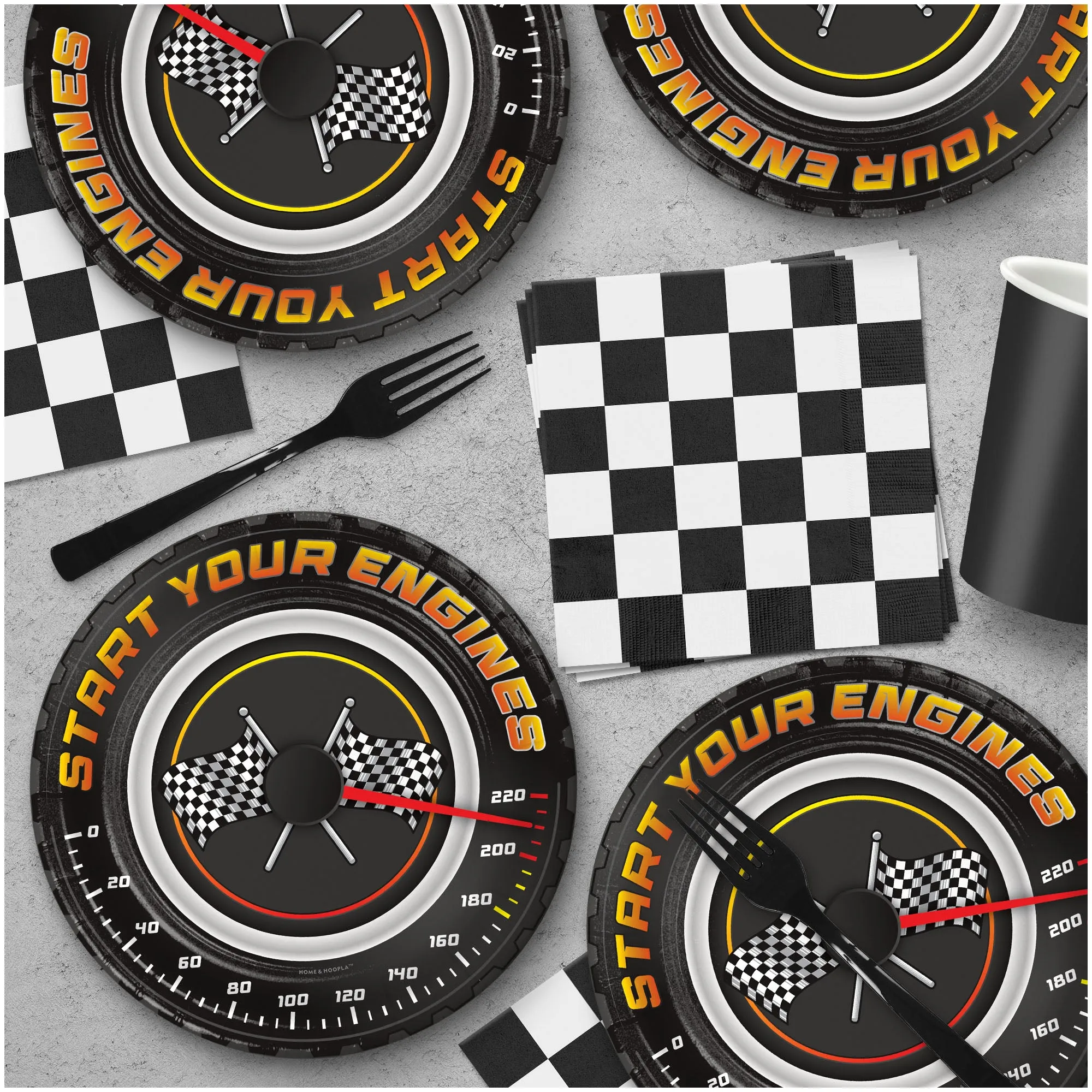 Race Party Supplies - Start Your Engines Round Paper Dessert Plates for 16 Guests