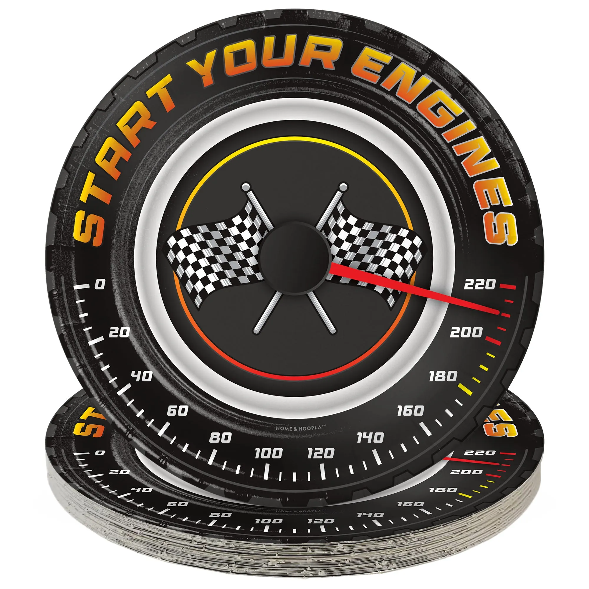 Race Party Supplies - Start Your Engines Round Paper Dessert Plates for 16 Guests