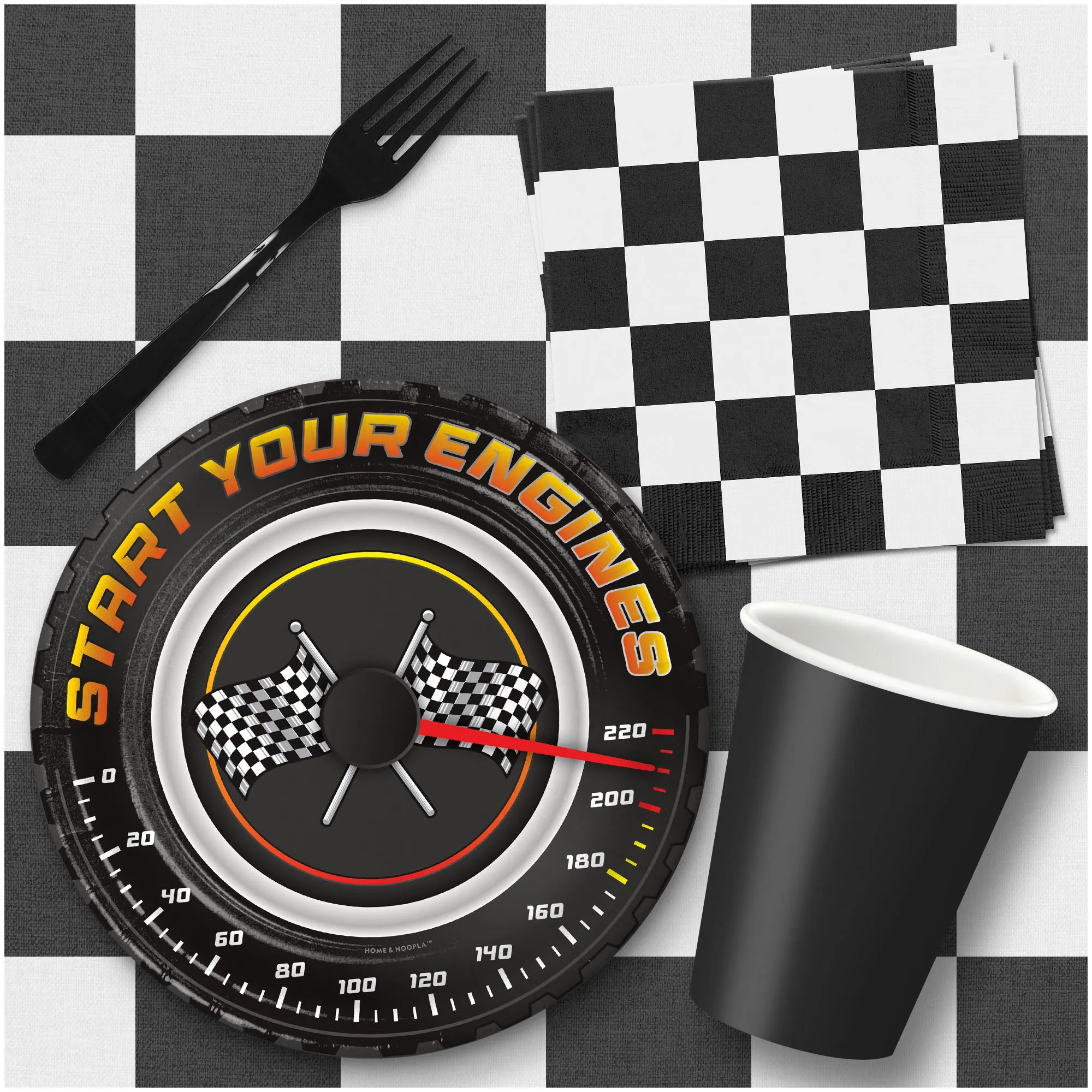 Race Party Supplies - Start Your Engines Round Paper Dessert Plates for 16 Guests