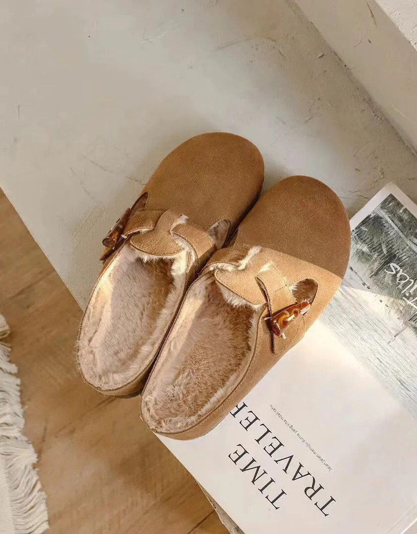 Round Head Suede Slip-on Clogs Shoes