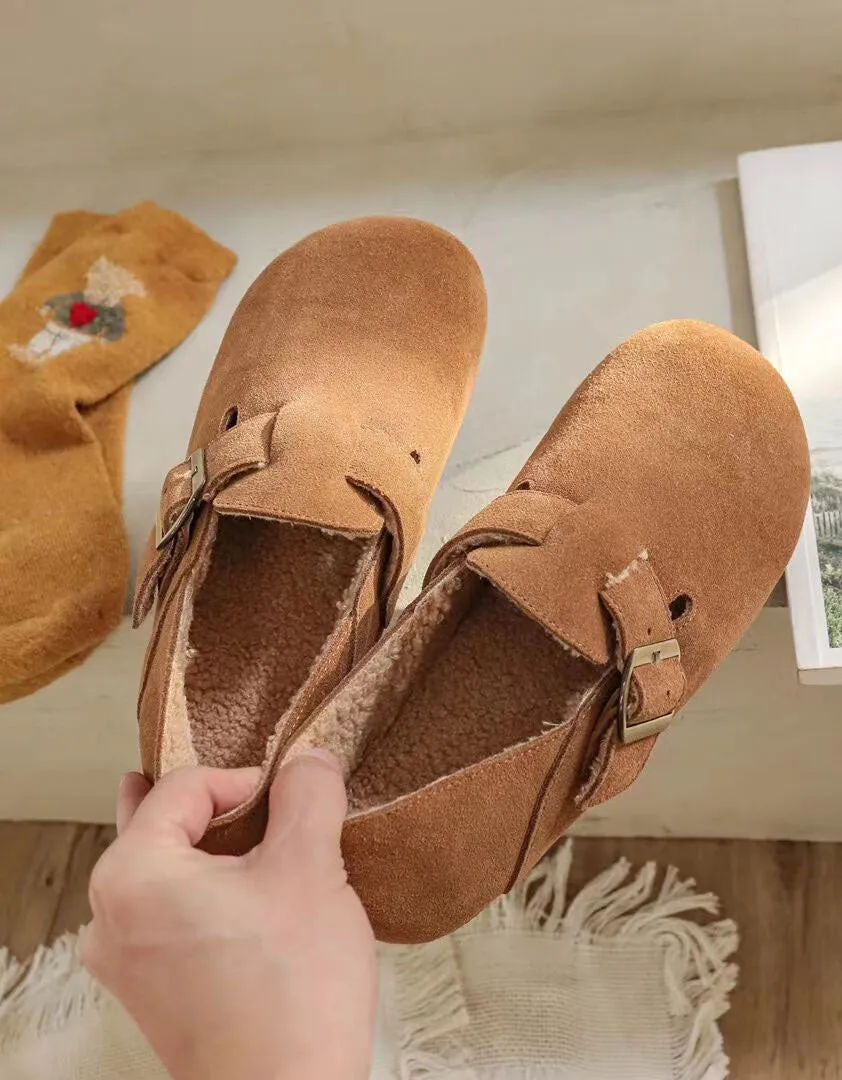 Round Head Suede Slip-on Clogs Shoes