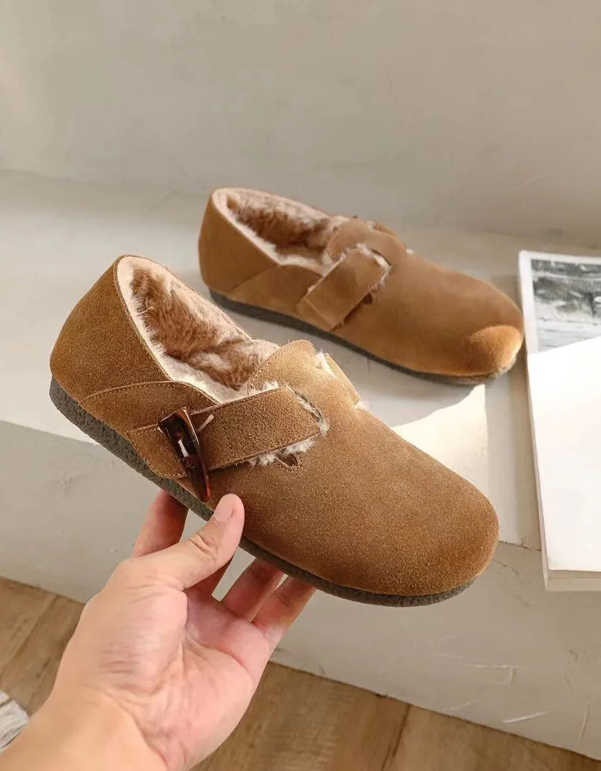 Round Head Suede Slip-on Clogs Shoes