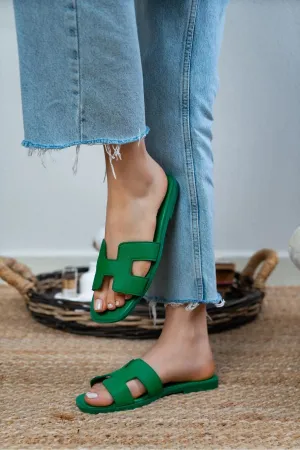 SHANE ÇİMEN GREEN MATTE FLAT SOLE WOMEN'S SLIPPERS