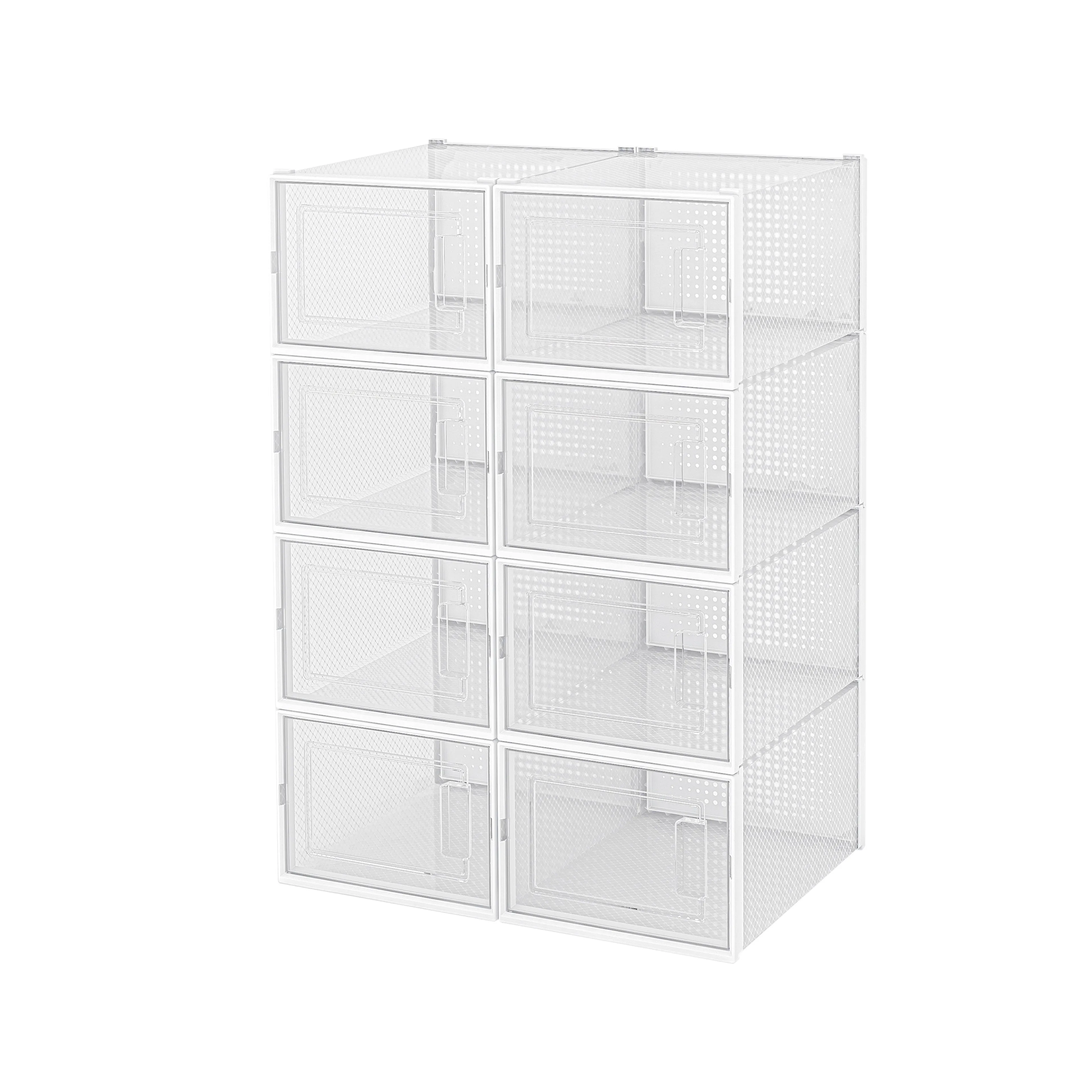 Shoe Box, Set of 8, White Colour, Stackable Plastic, with Clear Door