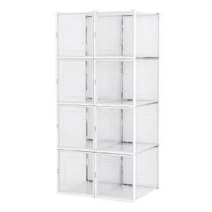 Shoe Box, Set of 8, White Colour, Stackable Plastic, with Clear Door