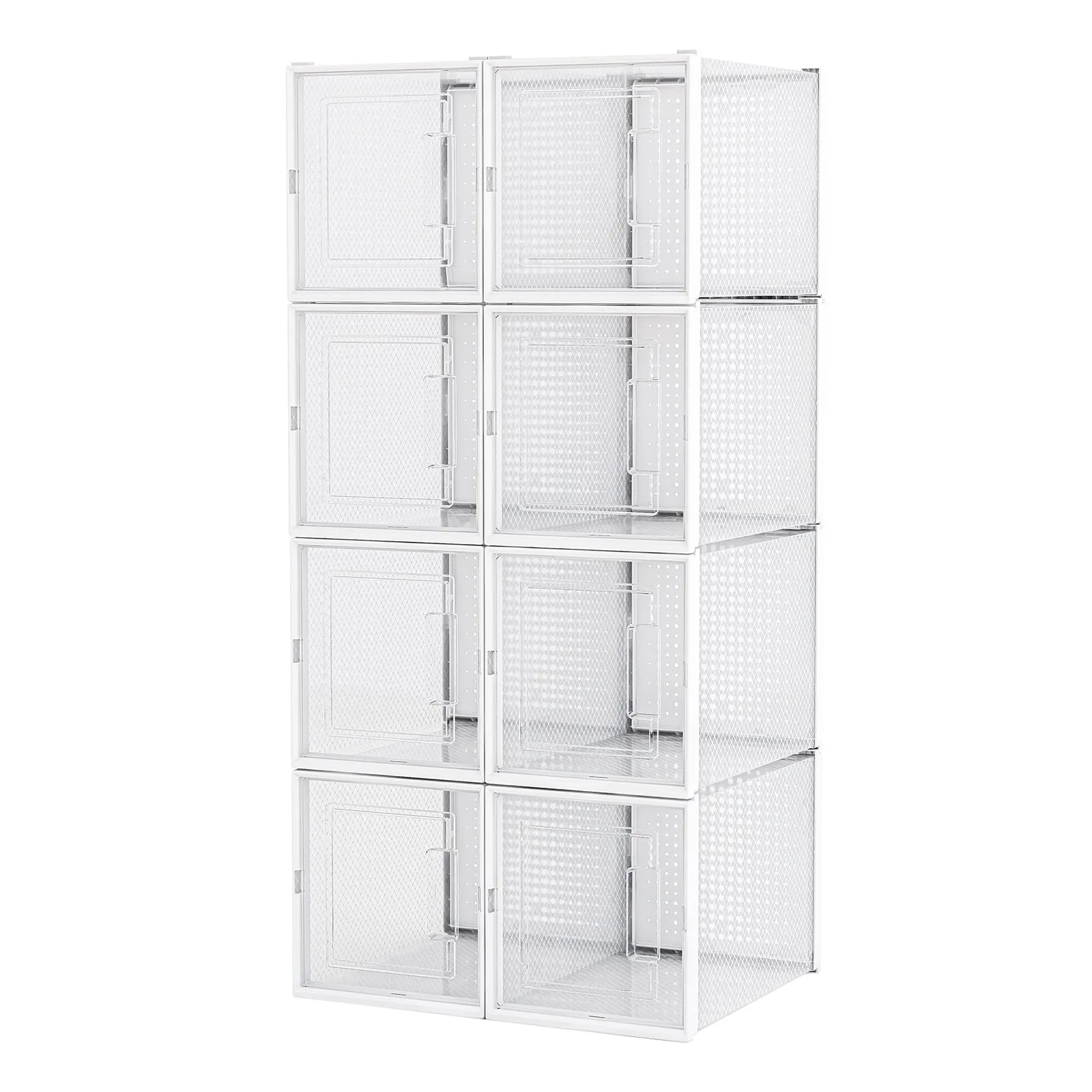 Shoe Box, Set of 8, White Colour, Stackable Plastic, with Clear Door